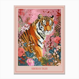 Floral Animal Painting Siberian Tiger 3 Poster Canvas Print