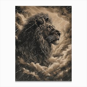 Barbary Lion Relief Illustration Storm 2 Canvas Print