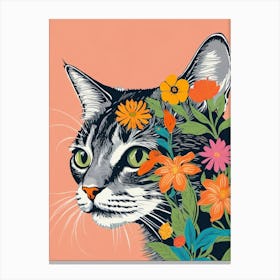 Cat With Flowers Canvas Print