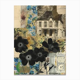 Black Flowers Scrapbook Collage Cottage 4 Canvas Print