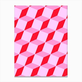 Cubes Geometric Pattern in Pink and Red Canvas Print