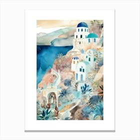 Santorini Watercolour Illustration Canvas Print