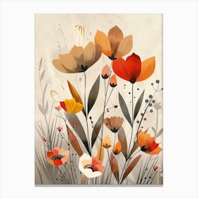 Flowers In Beige, Brown And White Tones, Using Simple Shapes In A Minimalist And Elegant 19 Canvas Print