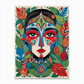 Folk Abstract Face Illustration 3 Art Print (9) Canvas Print