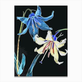 Neon Flowers On Black Bluebell 4 Canvas Print