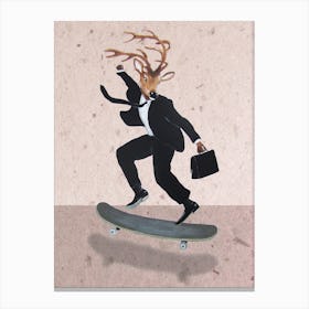 Deer Skateboarding Canvas Print