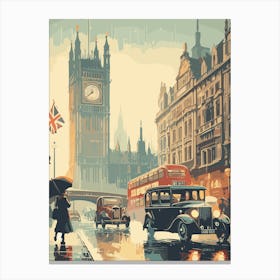 London on a rainy day vintage travel poster wall art Canvas Print