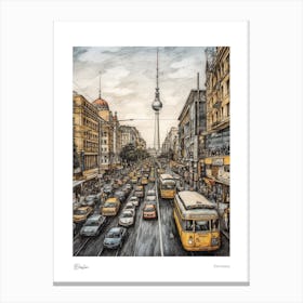 Berlin Germany Pencil Sketch 1 Watercolour Travel Poster Canvas Print