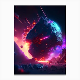 Asteroid Impact Neon Nights Space Canvas Print