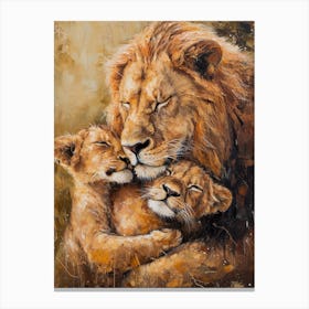 African Lion Family Bonding Acrylic Painting 3 Canvas Print