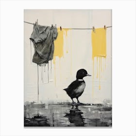 Black Duckling Under A Washing Line Yellow Paint Drip Canvas Print