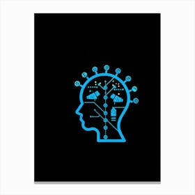 Abstract Concept Art Of A Silhouetted Head Outlined Against A Backdrop Of Light Bulbs And Gears Sym Canvas Print