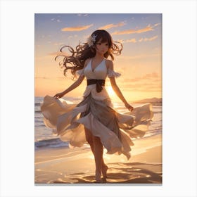 Anime Girl On The Beach Canvas Print