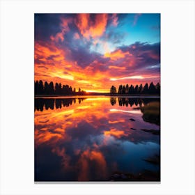 Sunset Reflected In A Lake Canvas Print