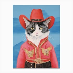 Cowboy Black And White Cat Quirky Western Print Pet Decor 4 Canvas Print