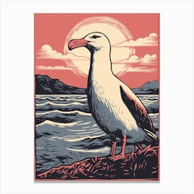 Vintage Bird Linocut Albatross 4 Canvas Print