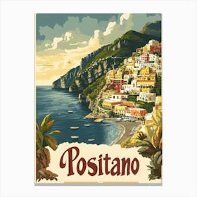 Aihrgdesign A Retro Travel Poster For Positano 2 Canvas Print