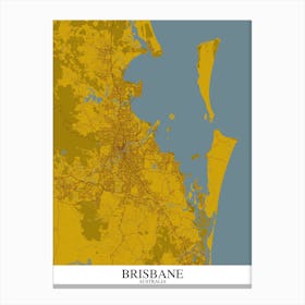 Brisbane Yellow Blue Map Canvas Print