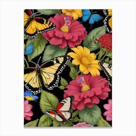 Seamless Pattern With Butterflies And Flowers 1 Canvas Print