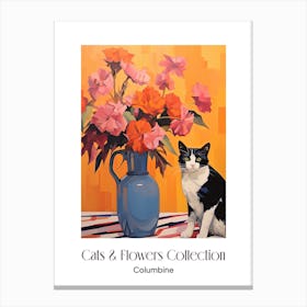 Cats & Flowers Collection Columbine Flower Vase And A Cat, A Painting In The Style Of Matisse 1 Canvas Print
