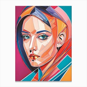 Colorful Geometric Woman Portrait Low Poly (5) Canvas Print