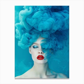 Beautiful Young Woman In Blue Smoke Canvas Print