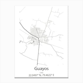 Guayos,Cuba Minimalist Map Canvas Print