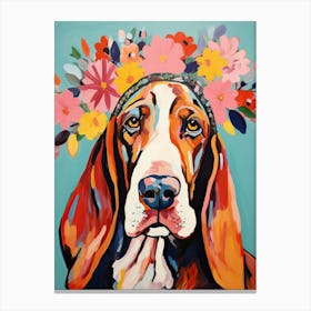 Basset Hound Portrait With A Flower Crown, Matisse Painting Style 2 Canvas Print