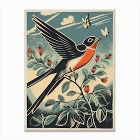 Vintage Bird Linocut Swallow 3 Canvas Print