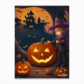 Children With Halloween Pumpkins 3 Canvas Print