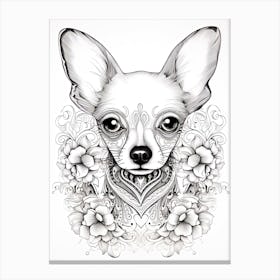 Chihuahua Dog, Line Drawing 3 Canvas Print
