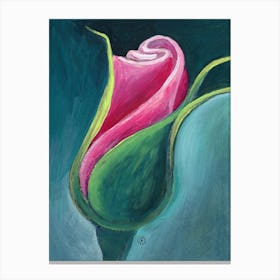 Rosebud - Anton Maliar red pink green vertical flower floral rose hand painted living room bedroom Canvas Print