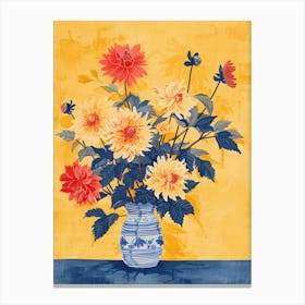 Dahlia Flowers On A Table   Contemporary Illustration 4 Canvas Print