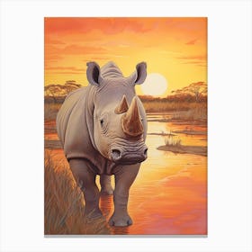 Rhino In The Sunset Realistic Illustration 1 Canvas Print