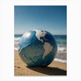 Earth Globe On The Beach Canvas Print