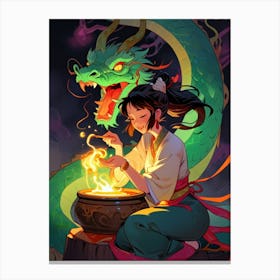 Chinese Girl With Dragon Canvas Print