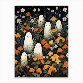 Cute Bedsheet Ghost, Botanical Halloween Watercolour 94 Canvas Print