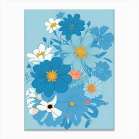 Beautiful Flowers Illustration Vertical Composition In Blue Tone 10 Canvas Print