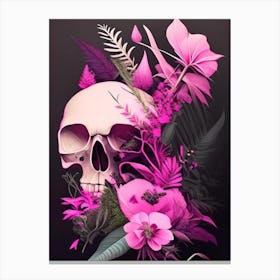 Skull With Abstract Elements 1 Pink Botanical Canvas Print