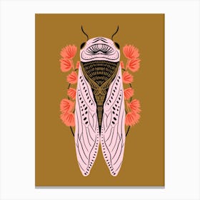 Folk Cicada with flowers Canvas Print