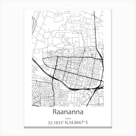 Raananna,Israel Minimalist Map Canvas Print