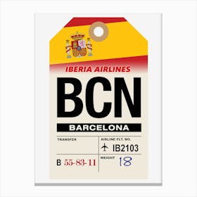 Barcelona (BCN) Spain Vintage Airline Luggage Tag Canvas Print