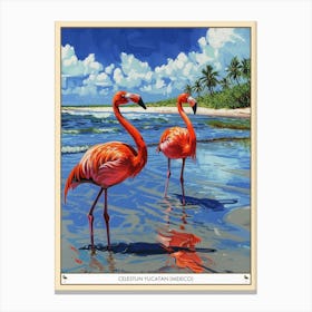 Greater Flamingo Celestun Yucatan Mexico Tropical Illustration 3 Poster Canvas Print