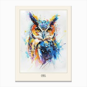 Owl Colourful Watercolour 1 Poster Canvas Print