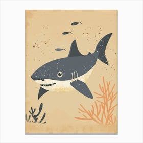 Cute Beige Tones Shark With Coral 3 Canvas Print