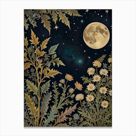 Moon And Flowers Style William Morris 1 Art Print 4 Canvas Print