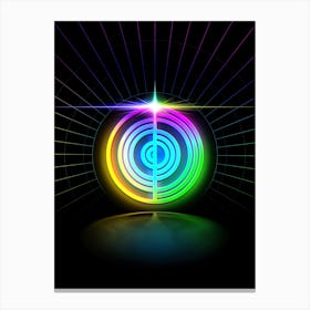 Neon Geometric Glyph Abstract in Candy Blue and Pink with Rainbow Sparkle on Black n.0242 Canvas Print