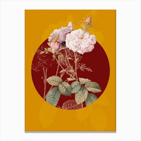 Vintage Botanical Damask Rose on Circle Red on Yellow n.0097 Canvas Print
