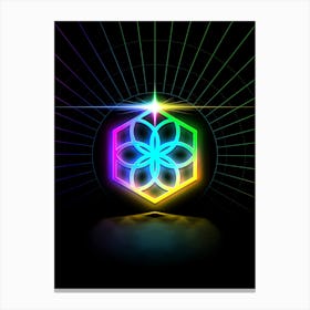 Neon Geometric Glyph in Candy Blue and Pink with Rainbow Sparkle on Black n.0424 Canvas Print