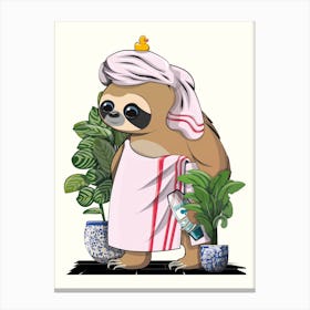 Sloth In Bath Towel in the Bathroom Canvas Print